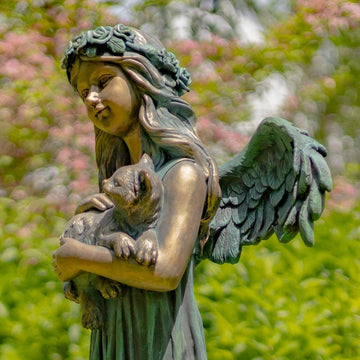 Faire- Zaer Ltd. International Angel with cat statue Angel Holding Cat Statue, 39" Tall Magnesium